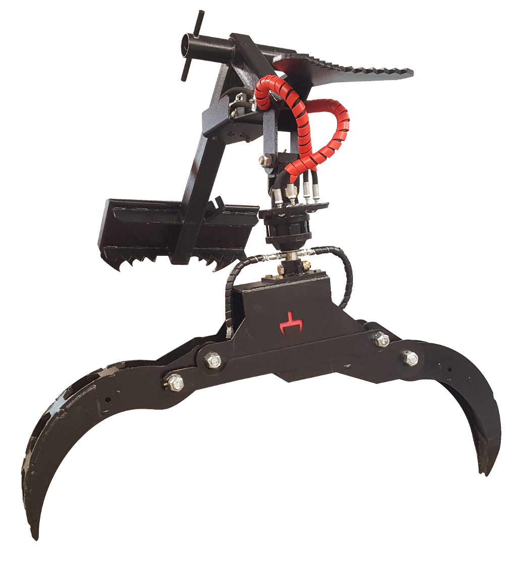 Branch Manager Grapple with Rotator (BMGR) Rotating Grapple Black Red Moose (Tree) Pusher