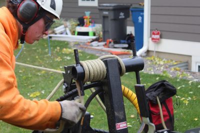 3 inch rope bollard being used by a worker
