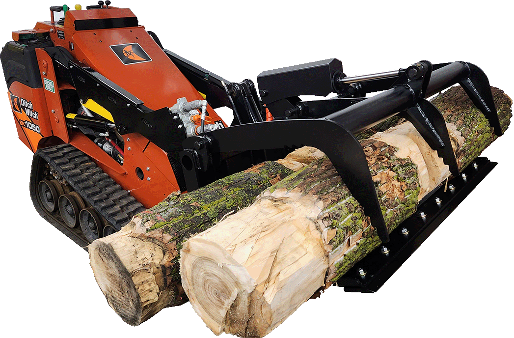 Branch Manager Attachments Horizontal Bucket Grapple For Mini Skids Holding two logs on a Ditch Witch SK1050
