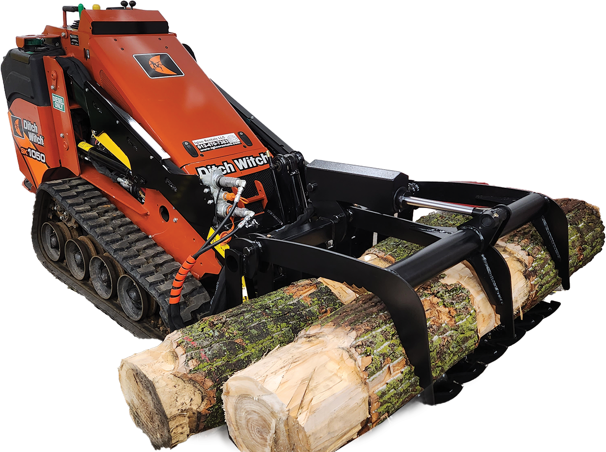 Branch Manager Attachments Horizontal Root Grapple For Mini Skids Holding two logs on a Ditch Witch SK1050